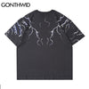 GONTHWID Oversized Tees Shirts Harajuku Lightning Angel Print Tshirts Streetwear Hipster Hip Hop Casual Cotton Short Sleeve Tops