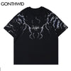 GONTHWID Oversized Tees Shirts Harajuku Lightning Angel Print Tshirts Streetwear Hipster Hip Hop Casual Cotton Short Sleeve Tops