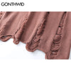 GONTHWID Ripped Destroyed Holes Distressed Sweaters Mens Knitted Pullover Sweater Male Hip Hop Loose Sweater Streetwear