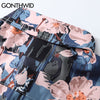 GONTHWID Shirts Hip Hop Harajuku Graffiti Flowers Floral Print Long Sleeve Shirt Men Casual Loose Button Streetwear Tops