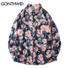 GONTHWID Shirts Hip Hop Harajuku Graffiti Flowers Floral Print Long Sleeve Shirt Men Casual Loose Button Streetwear Tops