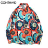 GONTHWID Shirts Streetwear Hip Hop Colorful Umbrella Print Button Blouse Mens Harajuku Casual Loose Long Sleeve Tops