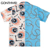GONTHWID Skull Chain Bone Print Color Block Patchwork Hawaiian Shirts Hip Hop Casual Short Sleeve Button Down Tops Streetwear