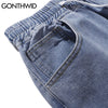 GONTHWID Smiling Face Graffiti Denim Pants Streetwear Men Hip Hop Casual Harajuku Pockets Loose Jean Pants Trousers Male