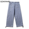 GONTHWID Smiling Face Graffiti Denim Pants Streetwear Men Hip Hop Casual Harajuku Pockets Loose Jean Pants Trousers Male
