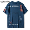 GONTHWID Soda Water Ripped Printed T Shirts Streetwear 2023 Hip Hop Chinese Character Casual Short Sleeve Tops Tees Men Tshirts