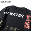 GONTHWID Soda Water Ripped Printed T Shirts Streetwear 2023 Hip Hop Chinese Character Casual Short Sleeve Tops Tees Men Tshirts