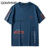GONTHWID Soda Water Ripped Printed T Shirts Streetwear 2023 Hip Hop Chinese Character Casual Short Sleeve Tops Tees Men Tshirts
