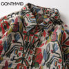 GONTHWID Southwestern Aztec Tribal Indian Button Shirts Streetwear Hip Hop Casual Flowers Patterned Long Sleeve Shirt Coats Tops