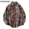 GONTHWID Southwestern Aztec Tribal Indian Button Shirts Streetwear Hip Hop Casual Flowers Patterned Long Sleeve Shirt Coats Tops