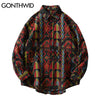 GONTHWID Southwestern Aztec Tribal Indian Button Shirts Streetwear Hip Hop Geometry Pattern Casual Long Sleeve Shirt Tops Coats