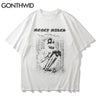 GONTHWID Streetwear Distressed T-Shirts Hip Hop Skeleton Skull Short Sleeve Tshirts Punk Rock Gothic Tees Shirts Harajuku Tops