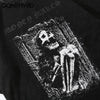 GONTHWID Streetwear Distressed T-Shirts Hip Hop Skeleton Skull Short Sleeve Tshirts Punk Rock Gothic Tees Shirts Harajuku Tops