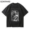GONTHWID Streetwear Distressed T-Shirts Hip Hop Skeleton Skull Short Sleeve Tshirts Punk Rock Gothic Tees Shirts Harajuku Tops