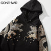 GONTHWID Streetwear Hoodie Hip Hop Sweatshirt Streetwear Embroidered Dragon Hooded 2023 Mens Harajuku Cotton Pullover Black
