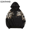 GONTHWID Streetwear Hoodie Hip Hop Sweatshirt Streetwear Embroidered Dragon Hooded 2023 Mens Harajuku Cotton Pullover Black