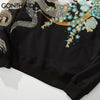 GONTHWID Streetwear Hoodie Hip Hop Sweatshirt Streetwear Embroidered Dragon Hooded 2023 Mens Harajuku Cotton Pullover Black