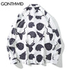 GONTHWID Streetwear Shirts Deer Eagle Wolf Monkey Print Long Sleeve Blouse Shirt Mens Harajuku Casual Loose Hip Hop Tops