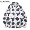 GONTHWID Streetwear Shirts Deer Eagle Wolf Monkey Print Long Sleeve Blouse Shirt Mens Harajuku Casual Loose Hip Hop Tops