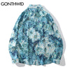 GONTHWID Streetwear Shirts Graffiti Daisy Flower Painting Print Blouse Hip Hop Harajuku Loose Long Sleeve Casual Tops