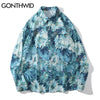 GONTHWID Streetwear Shirts Graffiti Daisy Flower Painting Print Blouse Hip Hop Harajuku Loose Long Sleeve Casual Tops