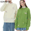 GONTHWID Sweaters Hip Hop Embroidery Flower Heart Knitted Jumpers Sweater Harajuku Loose Casual Streetwear Knitwear Tops
