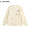 GONTHWID Sweaters Hip Hop Embroidery Flower Heart Knitted Jumpers Sweater Harajuku Loose Casual Streetwear Knitwear Tops