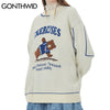 GONTHWID Sweaters Streetwear Harajuku Cartoon Bear Knitted Pullover Jumpers Sweater Loose Casual Men Hip Hop Tops