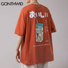 GONTHWID T-Shirt Streetwear Harajuku Japanese Milk Print Tees Shirts Hip Hop Cotton Summer Casual Loose Tshirts Tops