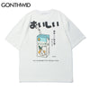 GONTHWID T-Shirt Streetwear Harajuku Japanese Milk Print Tees Shirts Hip Hop Cotton Summer Casual Loose Tshirts Tops
