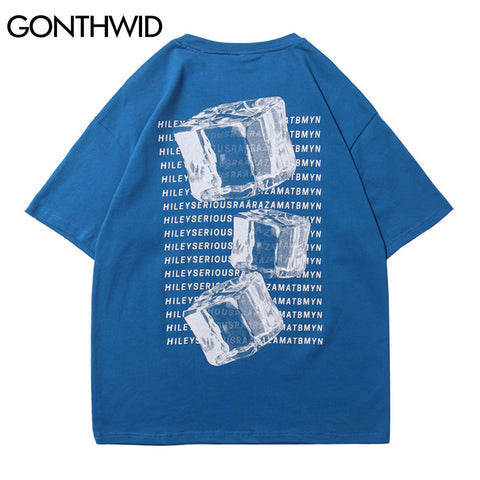 GONTHWID T-Shirts Harajuku Ice Cube Print Casual Cotton Tshirts Hip  Hop Loose Streetwear Summer Short Sleeve Tees Tops