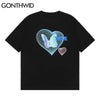 GONTHWID T-Shirts Hip Hop 3D Butterfly Heart Print Tshirts Harajuku Streetwear Cotton Casual Summer Tees Tops