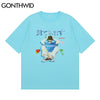 GONTHWID T-Shirts Hip Hop Japanese Cartoon Boy Print Tshirts Hip Hop Streetwear Harajuku Casual Summer Loose Cotton Tees Tops