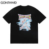 GONTHWID T-Shirts Hip Hop Streetwear Men Gothic Punk Rock Lightning Skull Print Cotton Casual Harajuku Short Sleeve Tees Tops
