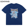 GONTHWID T-Shirts Hip Hop Streetwear Men Gothic Punk Rock Lightning Skull Print Cotton Casual Harajuku Short Sleeve Tees Tops