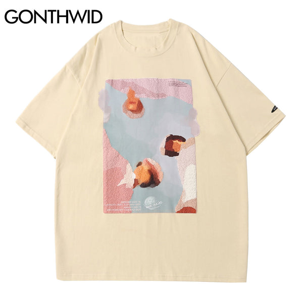 GONTHWID Tees Shirt Hip Hop Summer Men Streetwear Painting Print Short Sleeve T-Shirts Cotton Harajuku Casual Loose Tops
