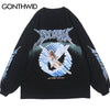 GONTHWID Tees Shirts Creative 3D Angel Print Long Sleeve Tshirts Streetwear Hip Hop Hipster Casual Loose T-Shirts Tops