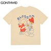 GONTHWID Tees Shirts Harajuku Graffiti Cartoon Flowers Short Sleeve Tshirts Hip Hop Casual Streetwear T-Shirts Cotton Loose Tops