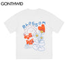 GONTHWID Tees Shirts Harajuku Graffiti Cartoon Flowers Short Sleeve Tshirts Hip Hop Casual Streetwear T-Shirts Cotton Loose Tops