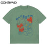GONTHWID Tees Shirts Harajuku Graffiti Cartoon Flowers Short Sleeve Tshirts Hip Hop Casual Streetwear T-Shirts Cotton Loose Tops