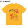 GONTHWID Tees Shirts Harajuku Graffiti Cartoon Flowers Short Sleeve Tshirts Hip Hop Casual Streetwear T-Shirts Cotton Loose Tops