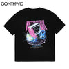 GONTHWID Tees Tops Punk Rock Gothic Harajuku Hip Hop Men Lightning Earth TV Print Streetwear Cotton Casual Short Sleeve T-Shirts