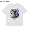 GONTHWID Tees Tops Punk Rock Gothic Harajuku Hip Hop Men Lightning Earth TV Print Streetwear Cotton Casual Short Sleeve T-Shirts
