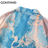 GONTHWID Tie Dye Painting Print Beach Hawaiian Shirts Long Sleeve Button Shirt Hip Hop Harajuku Casual Holiday Party Blouse Tops