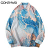 GONTHWID Tie Dye Painting Print Beach Hawaiian Shirts Long Sleeve Button Shirt Hip Hop Harajuku Casual Holiday Party Blouse Tops