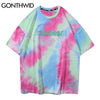GONTHWID Tie Dye Tees Shirts Streetwear Hip Hop Graffiti Print Short Sleeve Tshirts Mens Harajuku Hipster Casual Tops Fashion