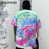 GONTHWID Tie Dye Tees Shirts Streetwear Hip Hop Graffiti Print Short Sleeve Tshirts Mens Harajuku Hipster Casual Tops Fashion