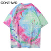 GONTHWID Tie Dye Tees Shirts Streetwear Hip Hop Graffiti Print Short Sleeve Tshirts Mens Harajuku Hipster Casual Tops Fashion