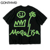 GONTHWID Tshirts Funny Graffiti Mona Lisa Smile Face Tees Shirts Streetwear Hip Hop Harajuku Casual Cotton Loose Tops