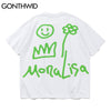 GONTHWID Tshirts Funny Graffiti Mona Lisa Smile Face Tees Shirts Streetwear Hip Hop Harajuku Casual Cotton Loose Tops